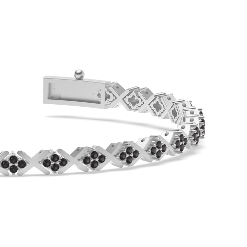 4 Prong Round X-link Black Cluster Diamond Bracelets
