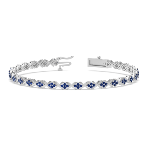 4 Prong Round X-link Blue Sapphire Cluster Diamond Bracelets