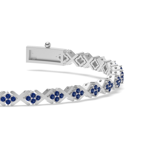 4 Prong Round X-link Blue Sapphire Cluster Diamond Bracelets