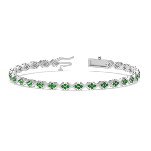 4 Prong Round X-link Emerald Tennis Diamond Bracelets