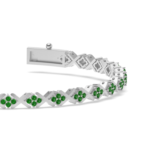 4 Prong Round X-link Emerald Tennis Diamond Bracelets