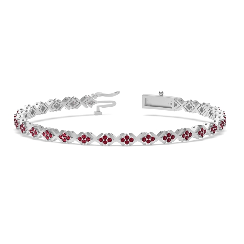 4 Prong Round X-link Ruby Cluster Diamond Bracelets