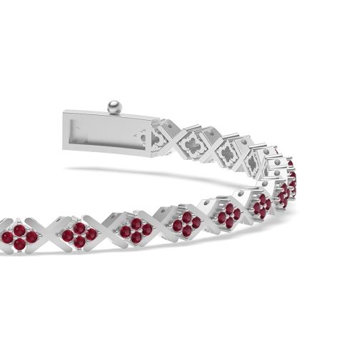 4 Prong Round X-link Ruby Cluster Diamond Bracelets