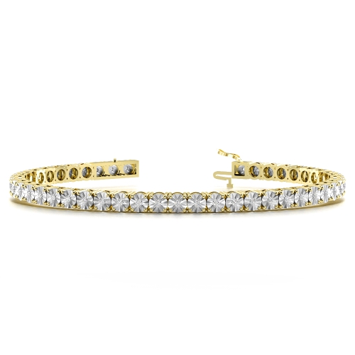 4 Prong Round Yellow Gold Illusion set Tennis Diamond Bracelets