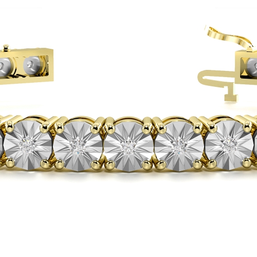 4 Prong Round Yellow Gold Illusion set Tennis Diamond Bracelets