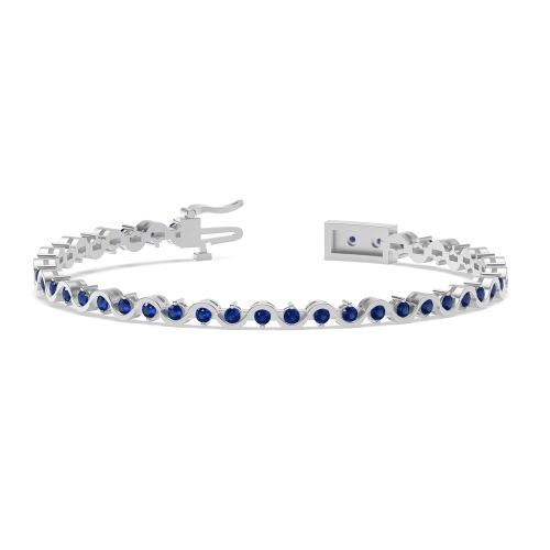 4 Prong Round Curved Blue Sapphire Delicate Diamond Bracelets