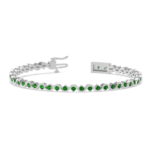 4 Prong Round Curved Emerald Delicate Diamond Bracelets