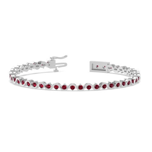 4 Prong Round Curved Ruby Friendship Diamond Bracelets