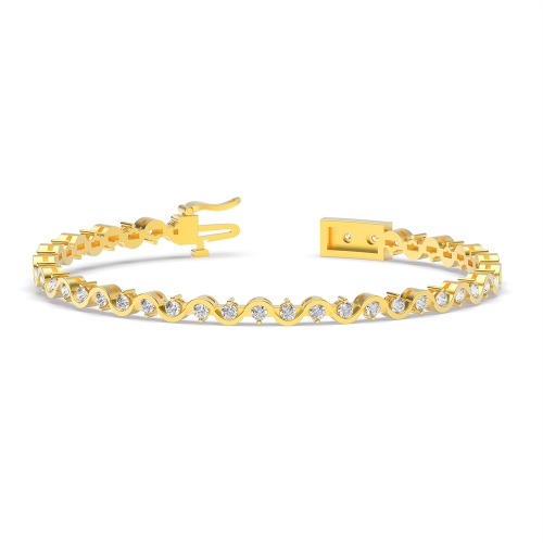 4 Prong Round Yellow Gold Curved Friendship Diamond Bracelets