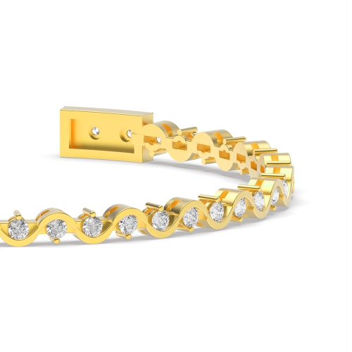 4 Prong Round Yellow Gold Curved Friendship Diamond Bracelets
