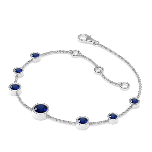 Bezel Setting Round delicate Blue Sapphire Delicate Bracelet