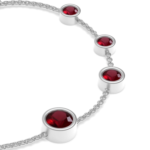 Bezel Setting Round Delicate Ruby Friendship Diamond Bracelets