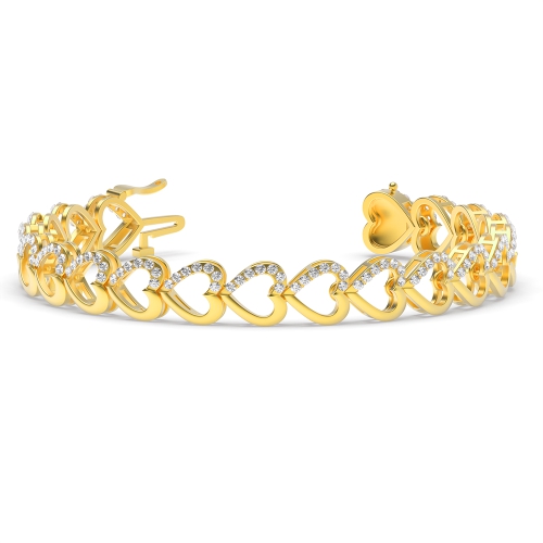 4 Prong Round Yellow Gold Heart Friendship Diamond Bracelets
