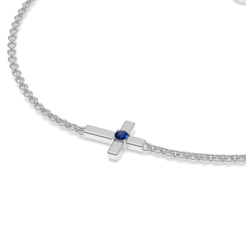 4 Prong Round cross Blue Sapphire Delicate Bracelet