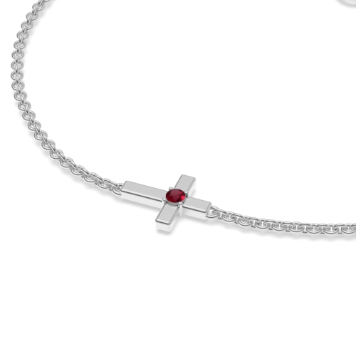 4 Prong Round cross Ruby Delicate Bracelet