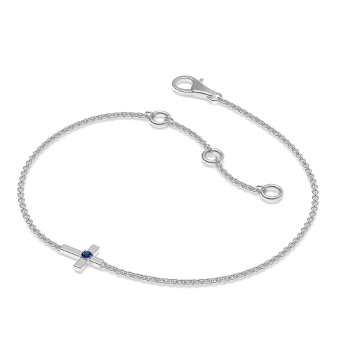 4 Prong Round Cross Blue Sapphire Delicate Diamond Bracelets