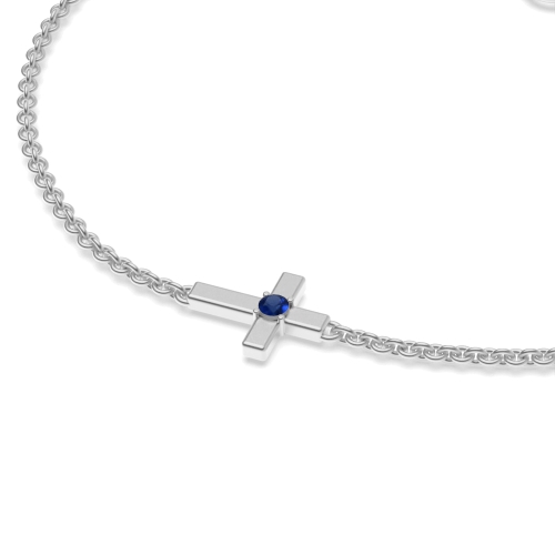 4 Prong Round Cross Blue Sapphire Delicate Diamond Bracelets