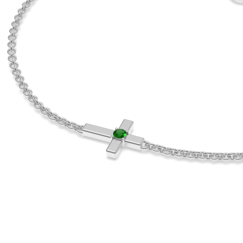 4 Prong Round Cross Emerald Delicate Diamond Bracelets