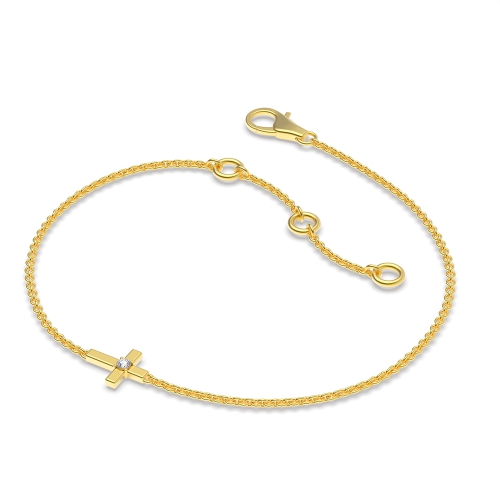 4 Prong Round Yellow Gold Cross Delicate Diamond Bracelets