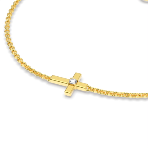 4 Prong Round Yellow Gold Cross Delicate Diamond Bracelets