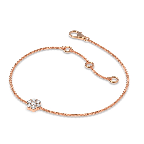 4 Prong Round Rose Gold Flower shaped chain Diamond Bracelets