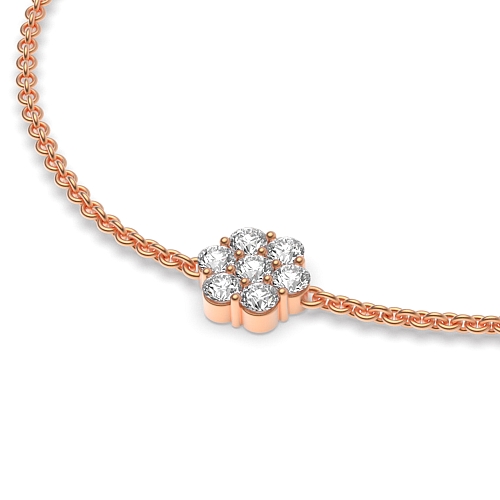 4 Prong Round Rose Gold Flower shaped chain Diamond Bracelets