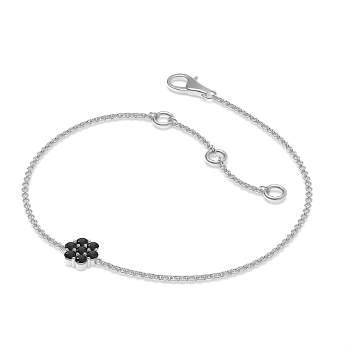 4 Prong Round Flower shaped chain Black Cluster Diamond Bracelets