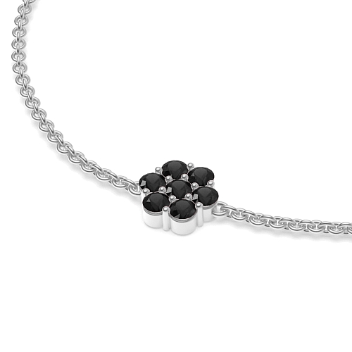 4 Prong Round Flower shaped chain Black Cluster Diamond Bracelets