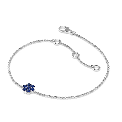 4 Prong Round Flower shaped chain Blue Sapphire Delicate Diamond Bracelets