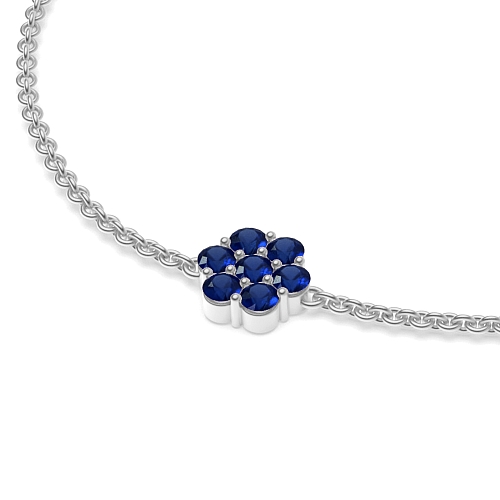 4 Prong Round Flower shaped chain Blue Sapphire Delicate Diamond Bracelets