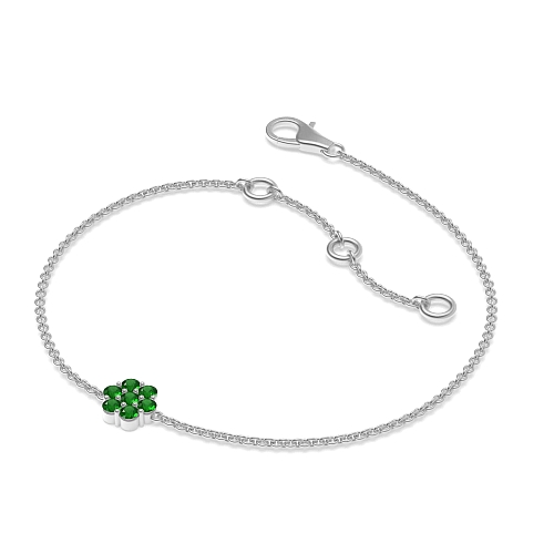 4 Prong Round Flower shaped chain Emerald Delicate Diamond Bracelets