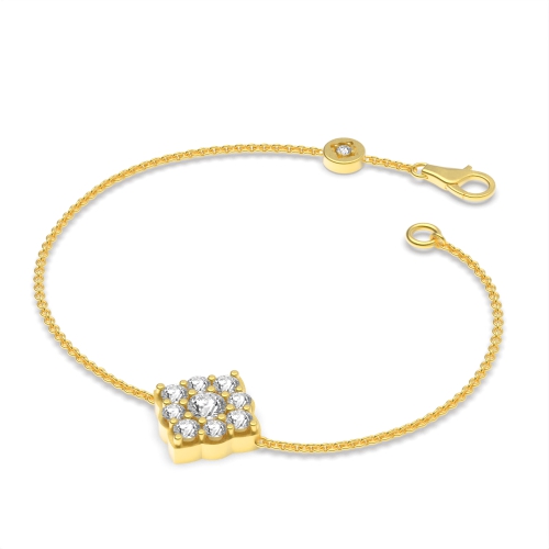 4 Prong Round Yellow Gold Cluster chain Friendship Diamond Bracelets