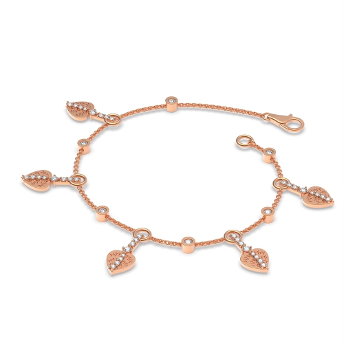 4 Prong Round Rose Gold Leaf Friendship Diamond Bracelets
