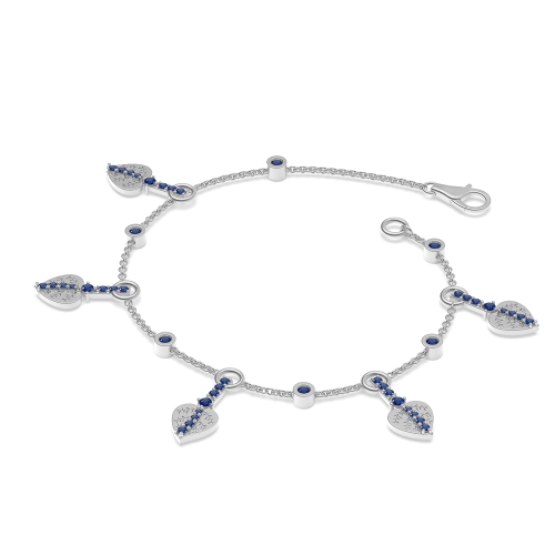 4 Prong Round Leaf Blue Sapphire Delicate Diamond Bracelets