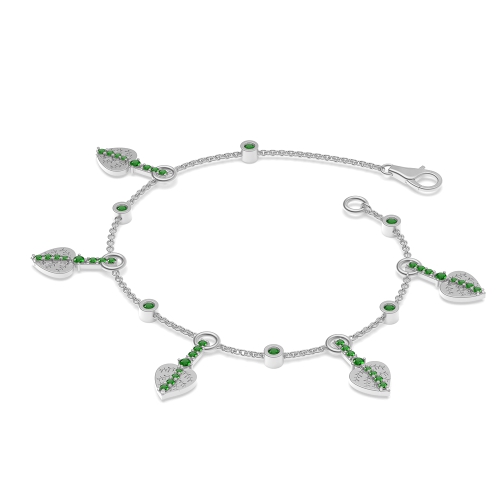 4 Prong Round Leaf Emerald Delicate Diamond Bracelets