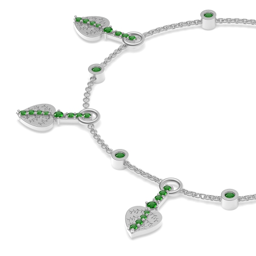 4 Prong Round Leaf Emerald Delicate Diamond Bracelets