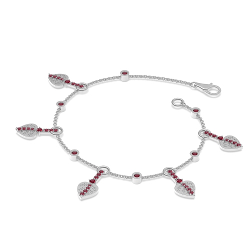 4 Prong Round Leaf Ruby Friendship Diamond Bracelets