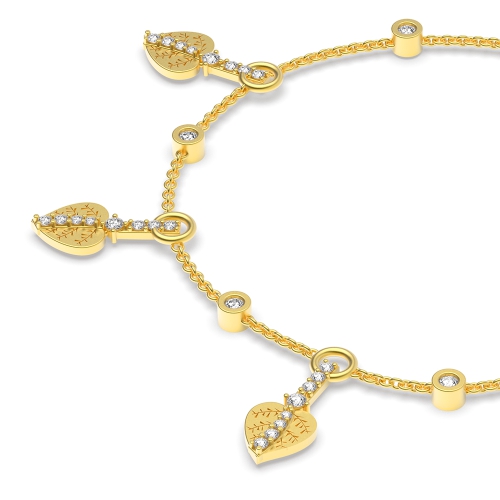 4 Prong Round Yellow Gold Leaf Friendship Diamond Bracelets