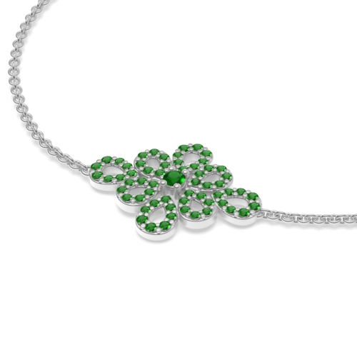 4 Prong Round Flower Emerald Delicate Diamond Bracelets