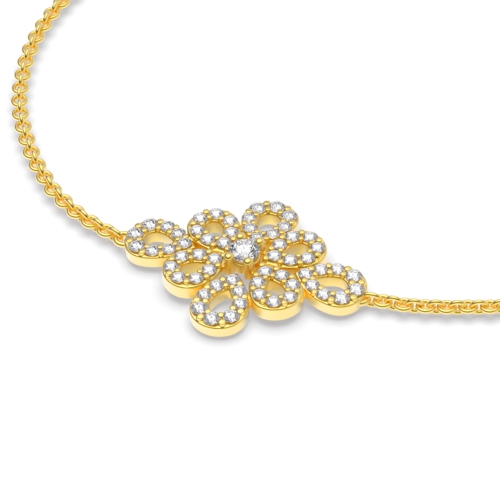 4 Prong Round Yellow Gold Flower Friendship Diamond Bracelets