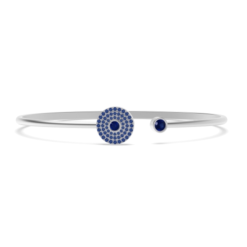 Bezel Setting Round Glimmer Blue Sapphire Delicate Diamond Bracelets