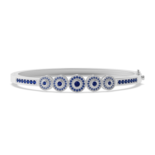 Bezel Setting Round 5 stones Blue Sapphire Bangles Diamond Bracelets