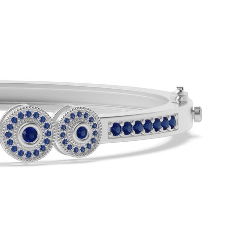 Bezel Setting Round 5 stones Blue Sapphire Bangles Diamond Bracelets