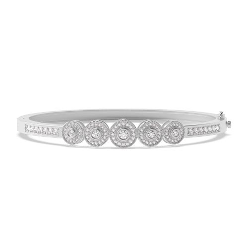 Bezel Setting Round White Gold Bangles Bracelet