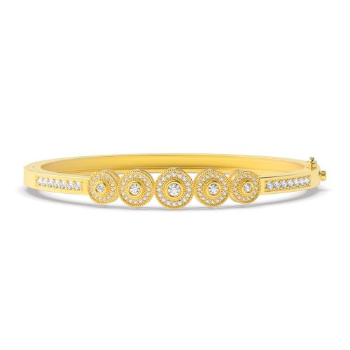 Bezel Setting Round Yellow Gold 5 stones Bangles Diamond Bracelets