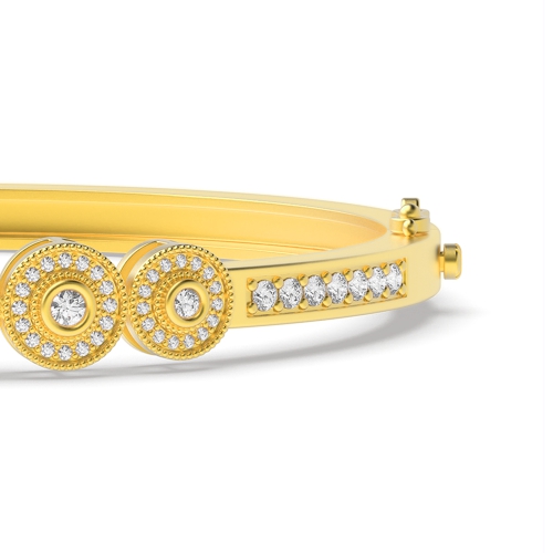 Bezel Setting Round Yellow Gold 5 stones Bangles Diamond Bracelets