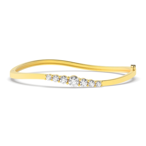 Bezel Setting Round Yellow Gold Twisted Bangles Diamond Bracelets