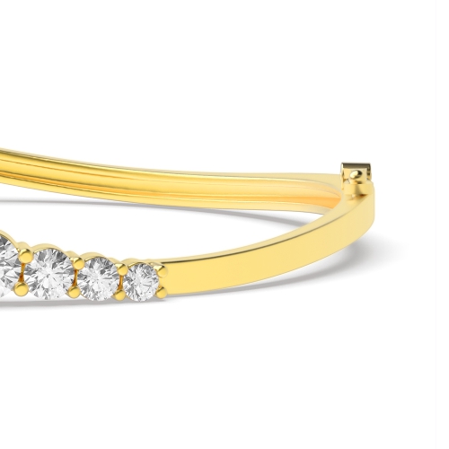 Bezel Setting Round Yellow Gold Twisted Bangles Diamond Bracelets