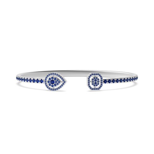 Bezel Setting Round Pear and emerald shaped Blue Sapphire Bangles Diamond Bracelets