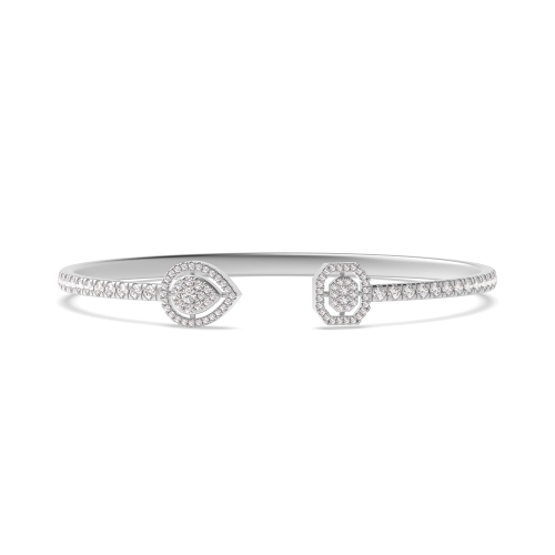 Bezel Setting Round White Gold Bangles Bracelet